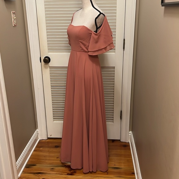 Lulu's Abbington Off-the-Shoulder Bridesmaid Maxi Dress in Dusty Rose, Size S - Picture 7 of 15